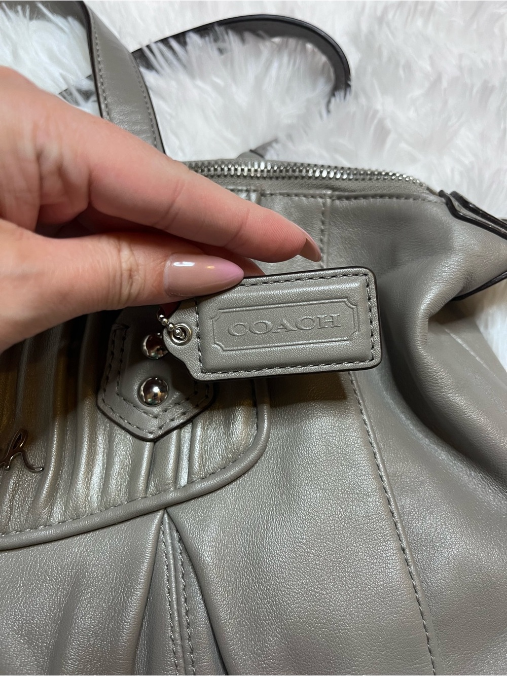 Coach Gray Leather Shoulder Bag with Silver-Tone Hardware - Picture 6 of 11